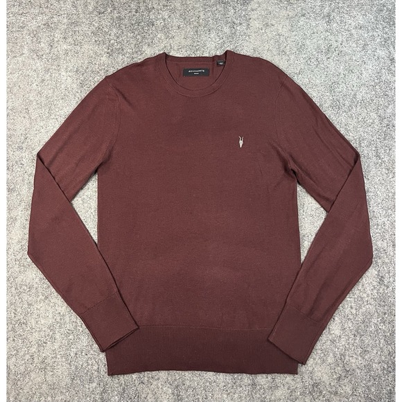 AllSaints Other - AllSaints Sweater Mens Small Burgandy Wool Blend Crewneck Skull Logo Pullover